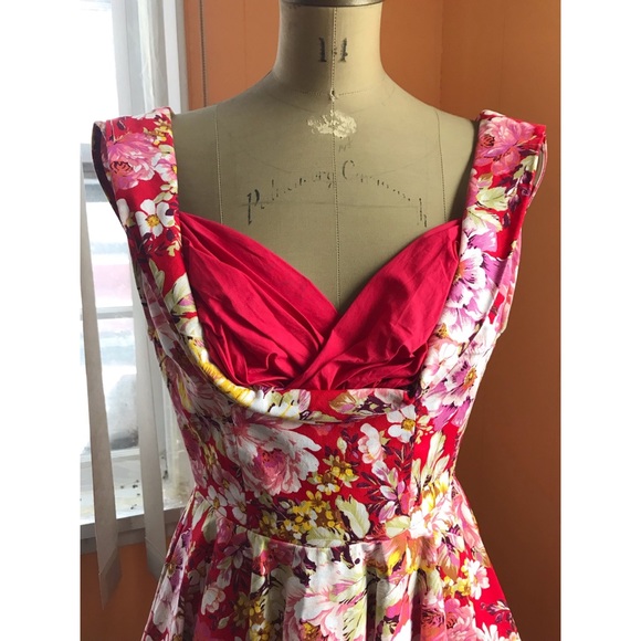 Lindy Bop Ophelia dress red floral size S - Picture 3 of 5